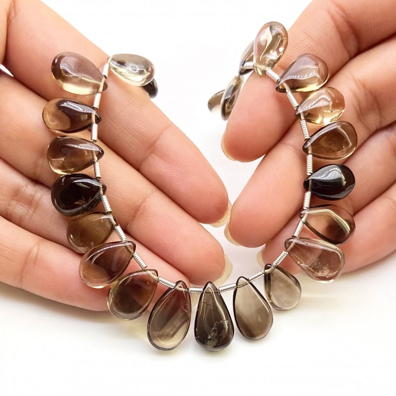Smoky Quartz 7.5-16mm Smooth Pear Shape AA+ Grade Gemstone Beads Layout - Total 1 Strand of 18 Inch.