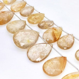 Golden Rutile 23-34mm Briolette Pear Shape AA Grade Gemstone Beads Lot - Total 2 Strands of 9 Inch.