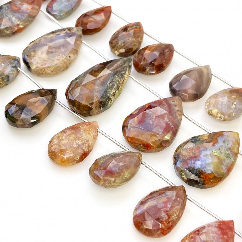 Agate 21-33mm Briolette Pear Shape AA+ Grade Gemstone Beads Lot - Total 5 Strands of 8 Inch.