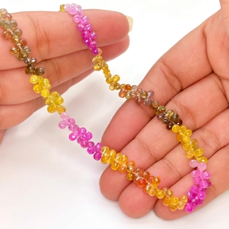 Multi Sapphire 4-4.5mm Briolette Drop Shape AA+ Grade Gemstone Beads Strand - Total 1 Strand of 13 Inch.
