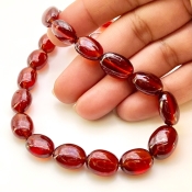 Hessonite Garnet 10-15mm Smooth Oval Shape AAA Grade Gemstone Beads Strand - Total 1 Strand of 15 Inch.