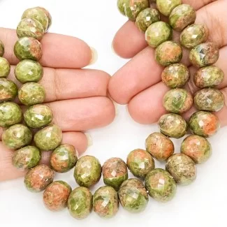 Unakite 9-12.5mm Faceted Rondelle Shape AA+ Grade Gemstone Beads Strand - Total 1 Strand of 15 Inch.