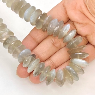 Grey Moonstone 13-18.5mm German Cut Disk Shape AAA Grade Gemstone Beads Strand - Total 1 Strand of 17 Inch.