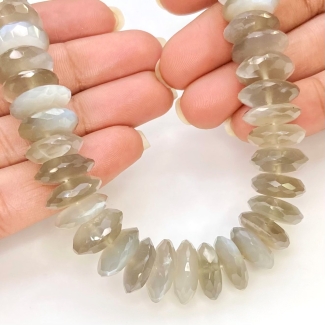 Grey Moonstone 12-15mm German Cut Disk Shape AAA Grade Gemstone Beads Strand - Total 1 Strand of 17 Inch.