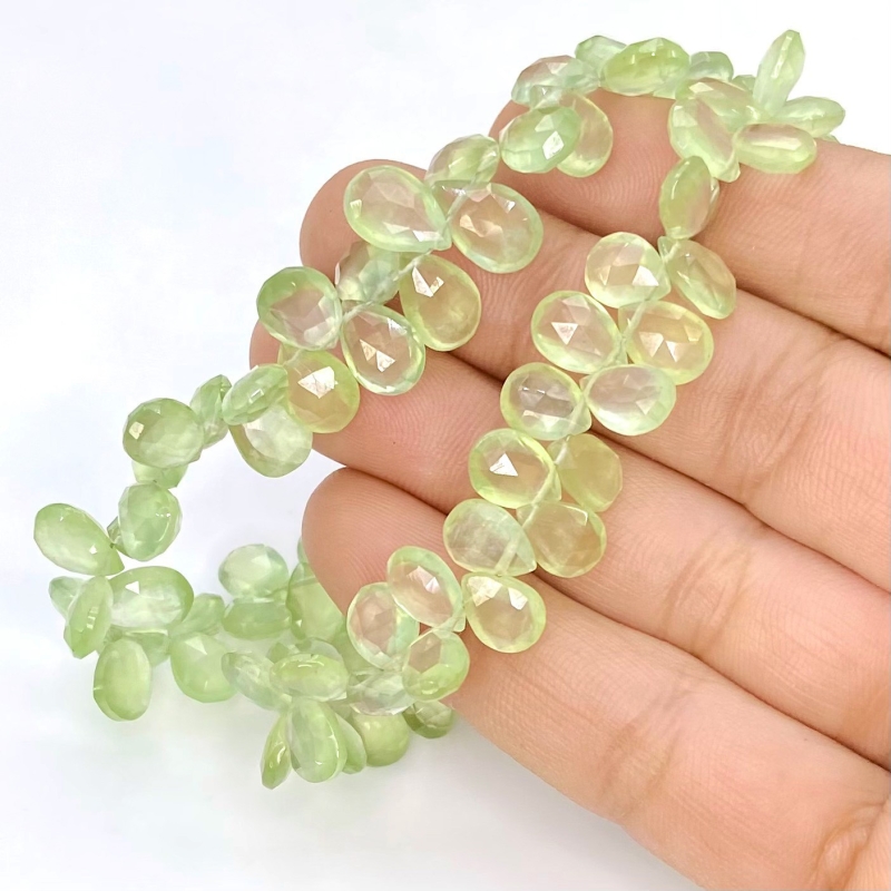Prehnite 8-10mm Briolette Pear Shape AAA Grade Gemstone Beads Strand - Total 1 Strand of 8 Inch.