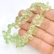 Prehnite 8-10mm Briolette Pear Shape AAA Grade Gemstone Beads Strand - Total 1 Strand of 8 Inch.