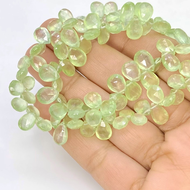 Prehnite 8-10mm Briolette Pear Shape AAA Grade Gemstone Beads Strand - Total 1 Strand of 8 Inch.