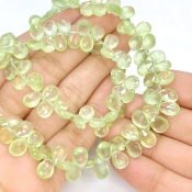 Prehnite 8-10mm Briolette Pear Shape AAA Grade Gemstone Beads Strand - Total 1 Strand of 8 Inch.