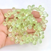 Prehnite 8-10mm Briolette Pear Shape AAA Grade Gemstone Beads Strand - Total 1 Strand of 8 Inch.