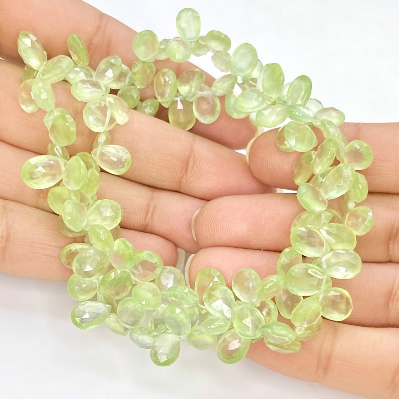 Prehnite 8-10mm Briolette Pear Shape AAA Grade Gemstone Beads Strand - Total 1 Strand of 8 Inch.