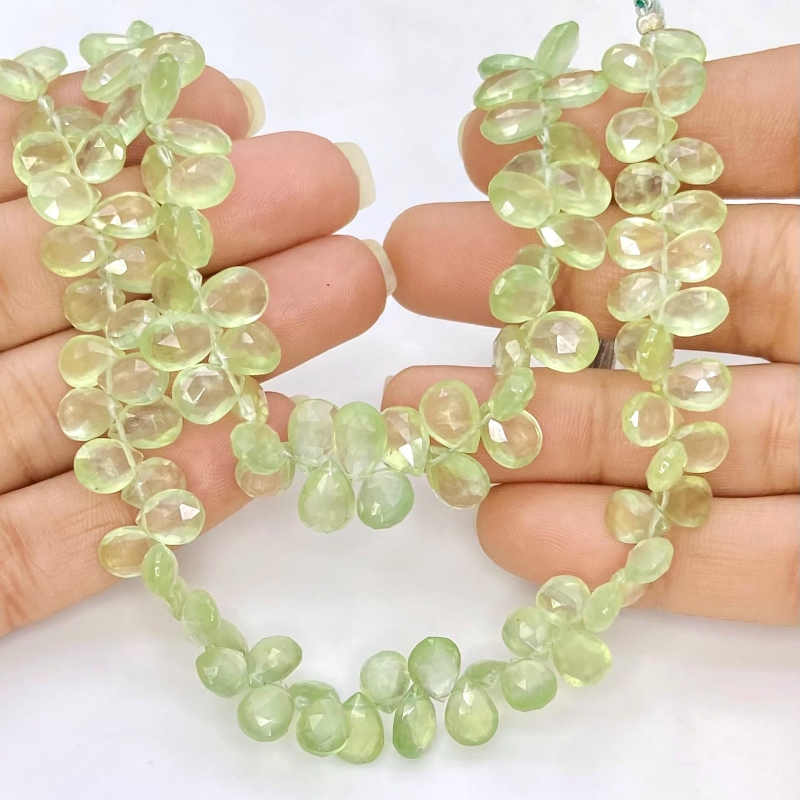 Prehnite 8-10mm Briolette Pear Shape AAA Grade Gemstone Beads Strand - Total 1 Strand of 8 Inch.