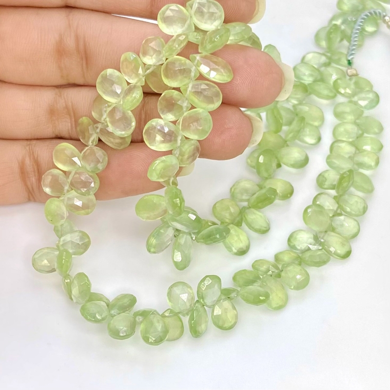 Prehnite 8-10mm Briolette Pear Shape AAA Grade Gemstone Beads Strand - Total 1 Strand of 8 Inch.