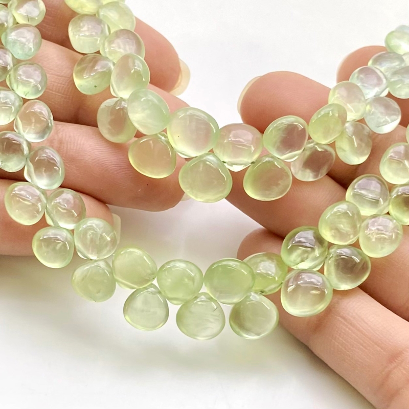 Prehnite 5-8mm Smooth Heart Shape AAA Grade Gemstone Beads Lot - Total 2 Strands of 8 Inch.
