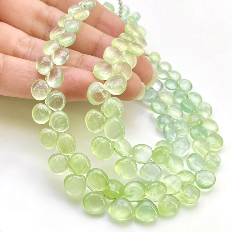Prehnite 5-8mm Smooth Heart Shape AAA Grade Gemstone Beads Lot - Total 2 Strands of 8 Inch.