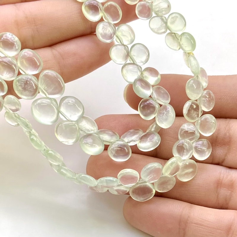 Prehnite 5-8mm Smooth Heart Shape AAA Grade Gemstone Beads Lot - Total 2 Strands of 8 Inch.