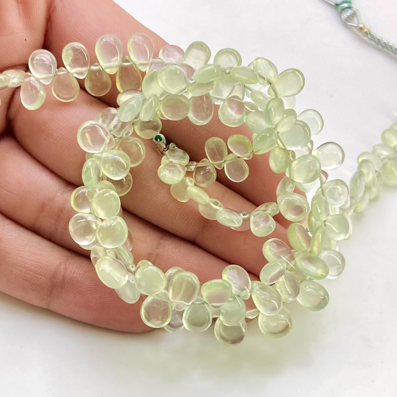 Prehnite 6-8mm Smooth Pear Shape AAA Grade Gemstone Beads Strand - Total 1 Strand of 9 Inch.