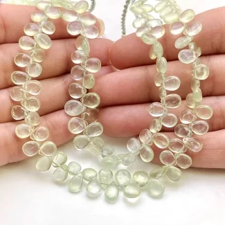 Prehnite 6-8mm Smooth Pear Shape AAA Grade Gemstone Beads Strand - Total 1 Strand of 9 Inch.