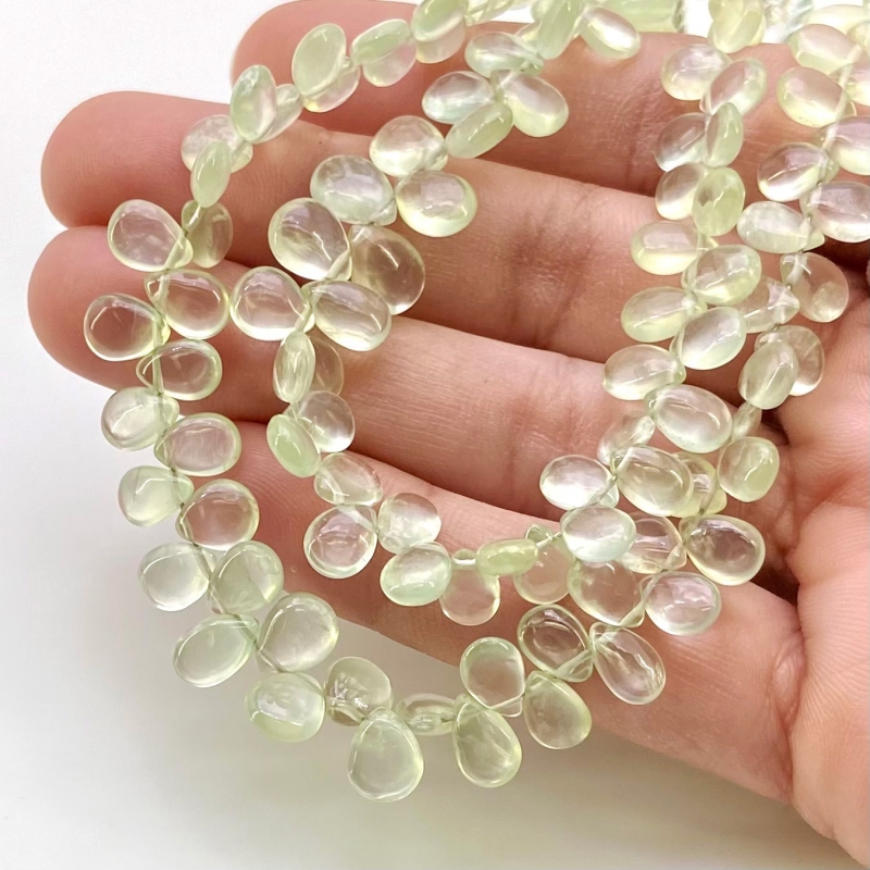 Prehnite 6-8mm Smooth Pear Shape AAA Grade Gemstone Beads Strand - Total 1 Strand of 9 Inch.