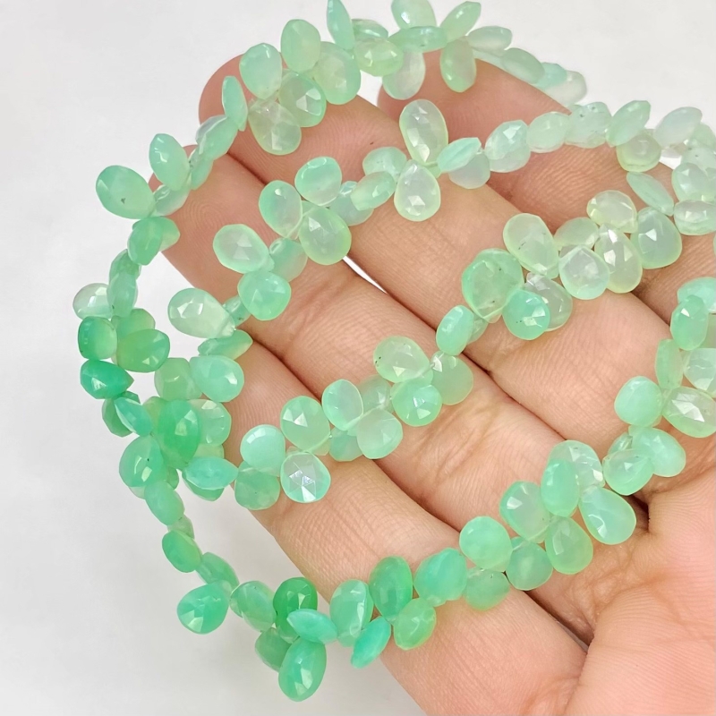 Chrysoprase 7-8mm Briolette Pear Shape AA+ Grade Gemstone Beads Strand - Total 1 Strand of 8 Inch.