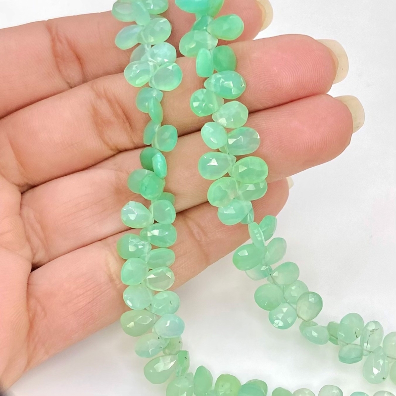 Chrysoprase 7-8mm Briolette Pear Shape AA+ Grade Gemstone Beads Strand - Total 1 Strand of 8 Inch.
