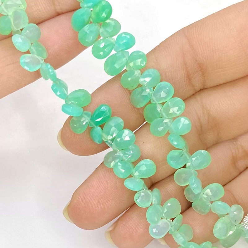 Chrysoprase 7-8mm Briolette Pear Shape AA+ Grade Gemstone Beads Strand - Total 1 Strand of 8 Inch.
