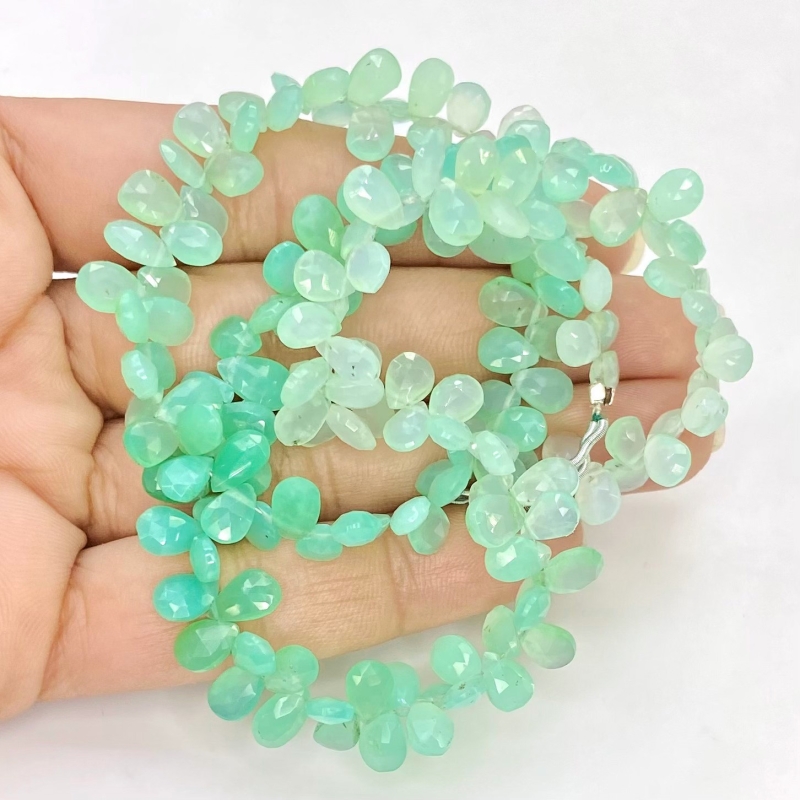 Chrysoprase 7-8mm Briolette Pear Shape AA+ Grade Gemstone Beads Strand - Total 1 Strand of 8 Inch.