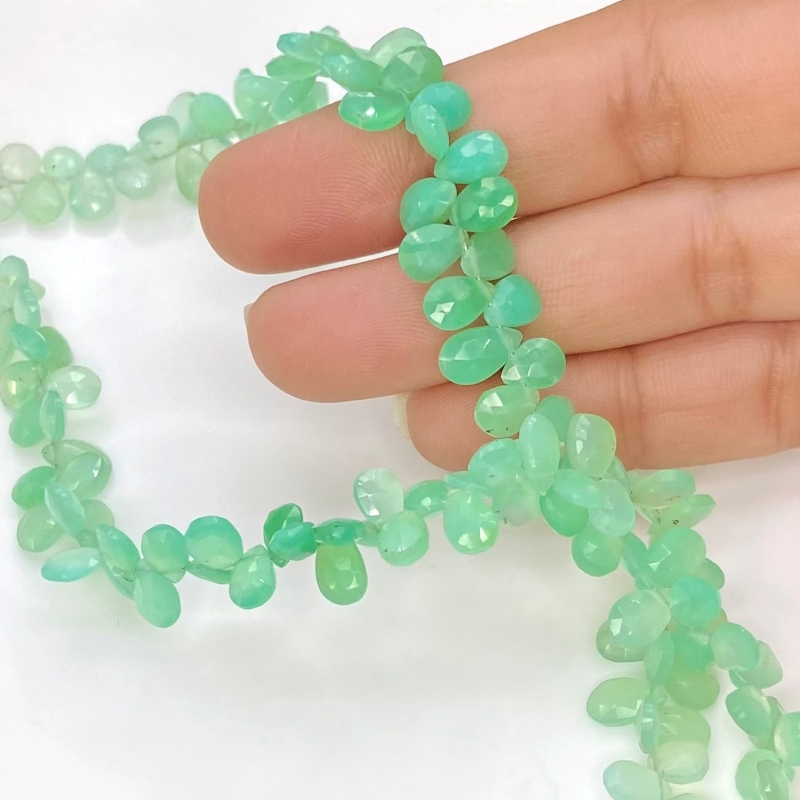 Chrysoprase 7-8mm Briolette Pear Shape AA+ Grade Gemstone Beads Strand - Total 1 Strand of 8 Inch.