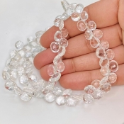 White Topaz 7-8mm Briolette Heart Shape AAA Grade Gemstone Beads Strand - Total 1 Strand of 8 Inch.