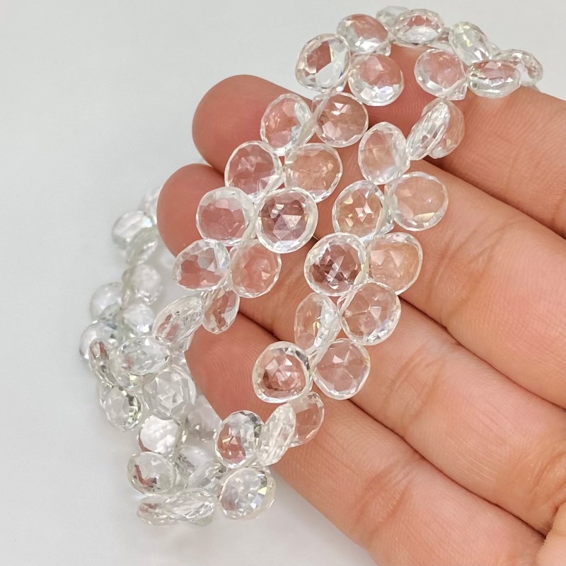 White Topaz 7-8mm Briolette Heart Shape AAA Grade Gemstone Beads Strand - Total 1 Strand of 8 Inch.