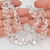 White Topaz 7-8mm Briolette Heart Shape AAA Grade Gemstone Beads Strand - Total 1 Strand of 8 Inch.