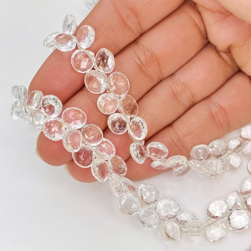 White Topaz 7-8mm Briolette Heart Shape AAA Grade Gemstone Beads Strand - Total 1 Strand of 8 Inch.