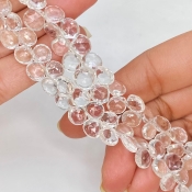 White Topaz 7-8mm Briolette Heart Shape AAA Grade Gemstone Beads Strand - Total 1 Strand of 8 Inch.