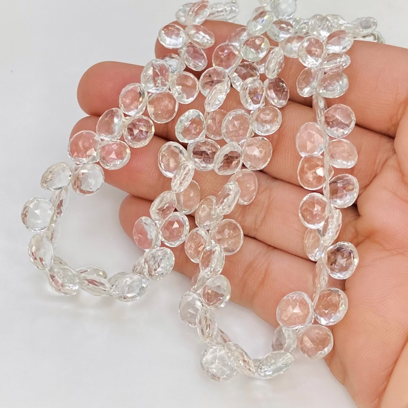 White Topaz 7-8mm Briolette Heart Shape AAA Grade Gemstone Beads Strand - Total 1 Strand of 8 Inch.