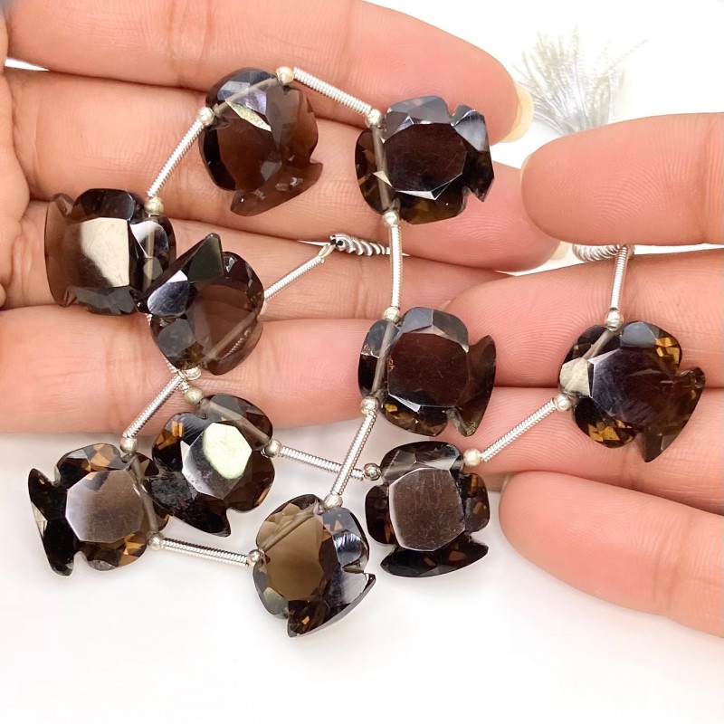 Smoky Quartz 16mm Carved Fancy Shape AAA Grade Gemstone Beads Layout - Total 1 Strand of 9 Inch.