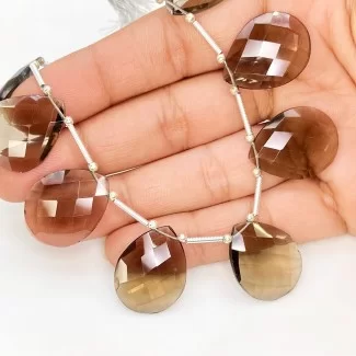 Smoky Quartz 21.5-22mm Briolette Pear Shape AAA Grade Gemstone Beads Layout - Total 1 Strand of 7 Inch.