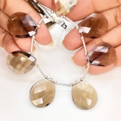 Smoky Quartz 21.5-22mm Briolette Pear Shape AAA Grade Gemstone Beads Layout - Total 1 Strand of 7 Inch.