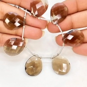 Smoky Quartz 21.5-22mm Briolette Pear Shape AAA Grade Gemstone Beads Layout - Total 1 Strand of 7 Inch.