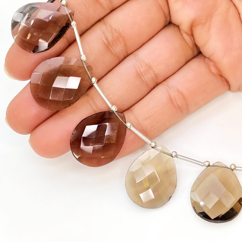Smoky Quartz 21.5-22mm Briolette Pear Shape AAA Grade Gemstone Beads Layout - Total 1 Strand of 7 Inch.