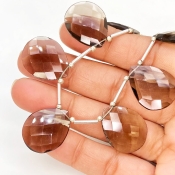 Smoky Quartz 21.5-22mm Briolette Pear Shape AAA Grade Gemstone Beads Layout - Total 1 Strand of 7 Inch.