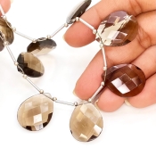 Smoky Quartz 21.5-22mm Briolette Pear Shape AAA Grade Gemstone Beads Layout - Total 1 Strand of 7 Inch.