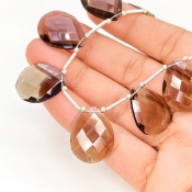 Smoky Quartz 21.5-22mm Briolette Pear Shape AAA Grade Gemstone Beads Layout - Total 1 Strand of 7 Inch.