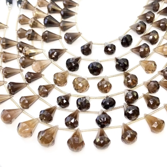 Smoky Quartz 10-16mm Briolette Softy Shape AAA Grade Gemstone Beads Lot - Total 6 Strands of 8 Inch.