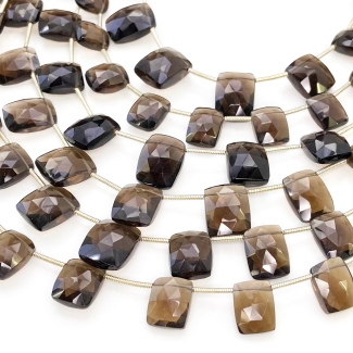 Smoky Quartz 12-14mm Briolette Cushion Shape AAA Grade Gemstone Beads Lot - Total 9 Strands of 8 Inch.