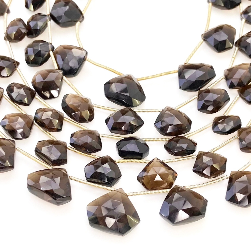 Smoky Quartz 10.5-16mm Briolette Hexagon Shape AAA Grade Gemstone Beads Lot - Total 7 Strands of 9 Inch.