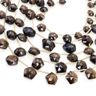 Smoky Quartz 7-15.5mm Briolette Hexagon Shape AAA Grade Gemstone Beads Lot - Total 7 Strands of 8 Inch.