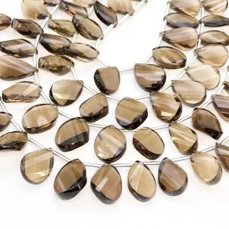 Smoky Quartz 9.5-18.5mm Briolette Twisted Shape AAA Grade Gemstone Beads Lot - Total 5 Strands of 7 Inch.