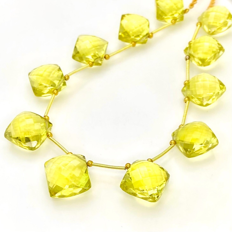 Lemon Quartz 12.5-15mm Briolette Square Shape AAA+ Grade Gemstone Beads Layout - Total 1 Strand of 9 Inch.