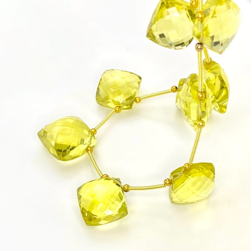 Lemon Quartz 12.5-15mm Briolette Square Shape AAA+ Grade Gemstone Beads Layout - Total 1 Strand of 9 Inch.