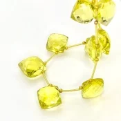 Lemon Quartz 12.5-15mm Briolette Square Shape AAA+ Grade Gemstone Beads Layout - Total 1 Strand of 9 Inch.