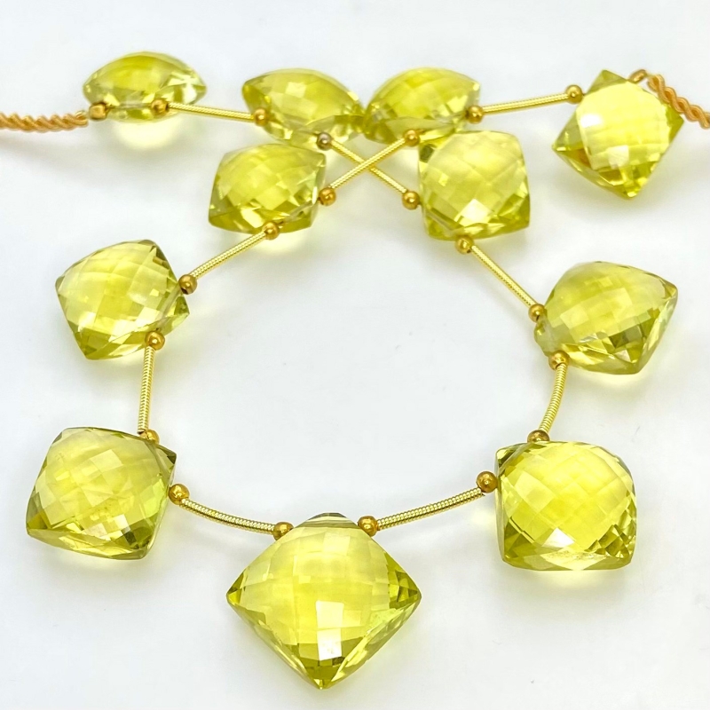 Lemon Quartz 12.5-15mm Briolette Square Shape AAA+ Grade Gemstone Beads Layout - Total 1 Strand of 9 Inch.